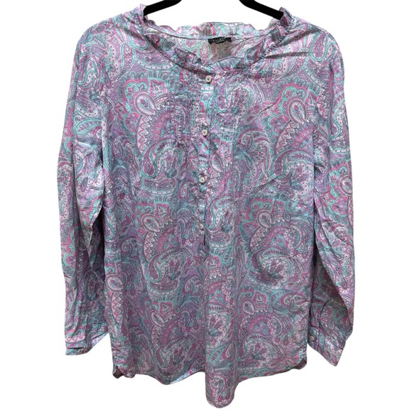 Talbots women blouse paisley print long sleeve. Plus Petite. Sz 1Xp - Picture 1 of 13